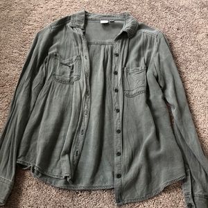 gray button up shirt